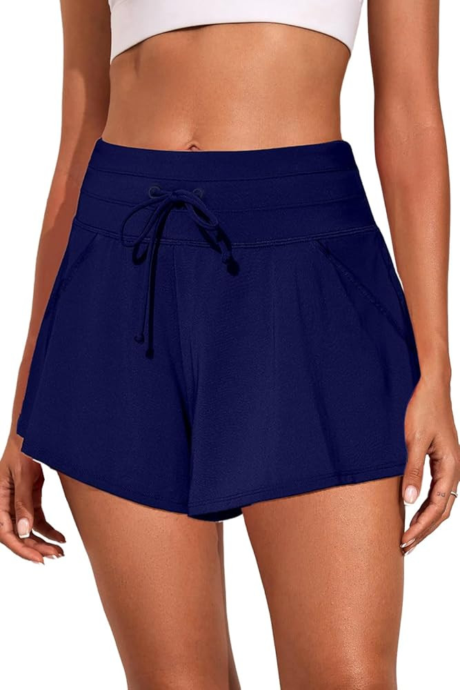 Aleumdr Women's 3" Swim Board Shorts Tummy Control Swim Bottom High Waisted Quick Dry Tankini Bot... | Amazon (US)