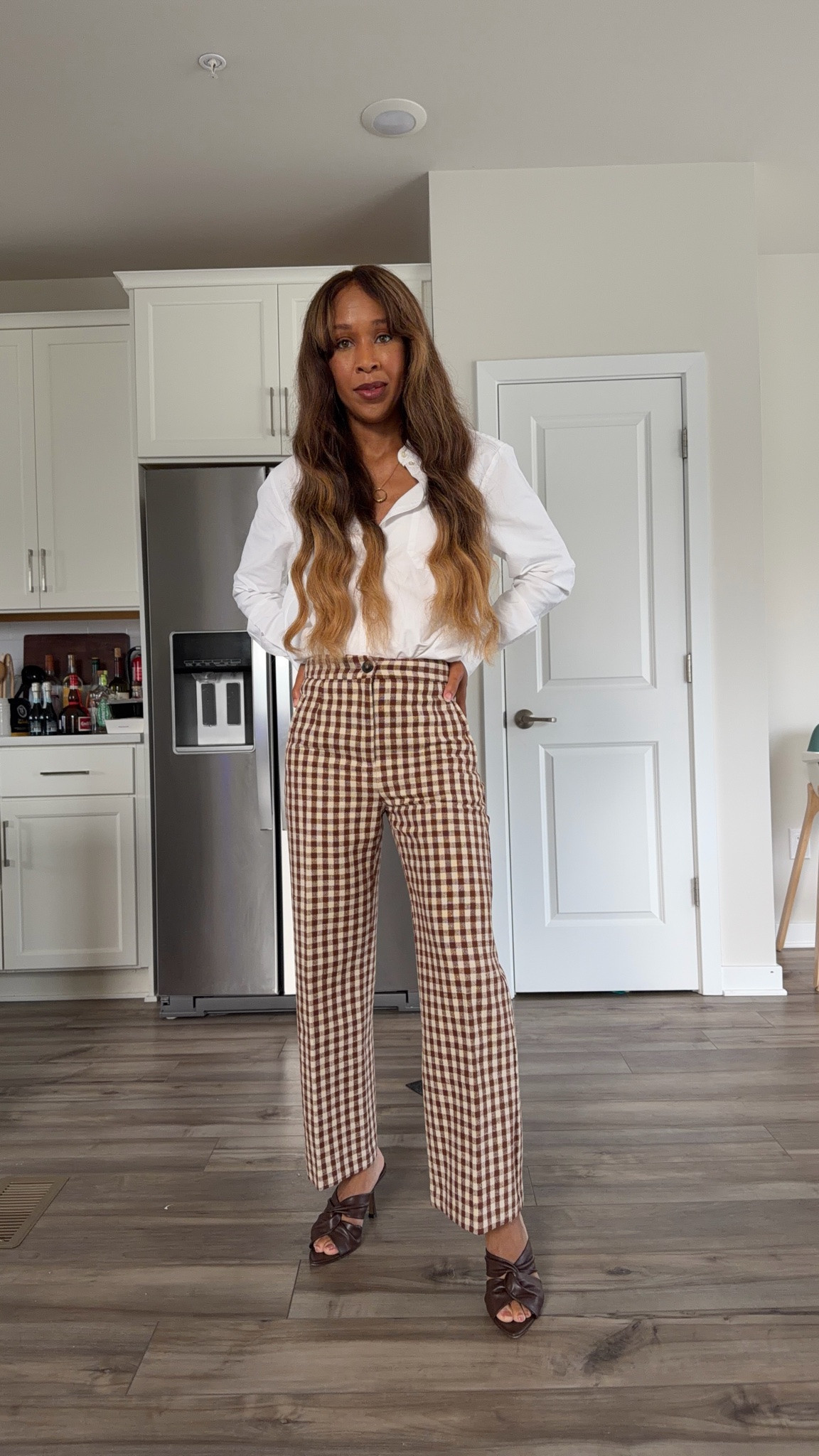 Checkered pants and button up top workwear outfit

#LTKootd #LTKPetite