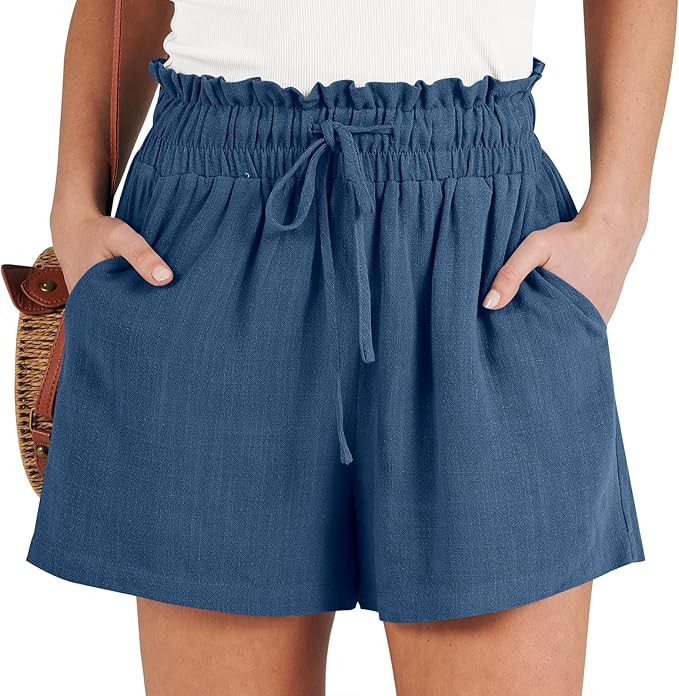 ANRABESS Linen Shorts for Women Summer Casual Wide Leg Loose High Waist Drawstring Dressy Shorts ... | Amazon (US)