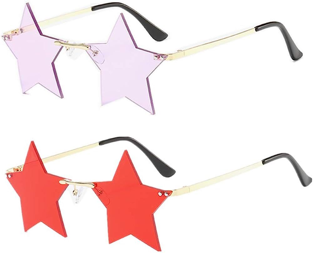 Star Rimless Sunglasses Women/Men Unique Pentagram Party glasses Prom Streetwear | Amazon (US)