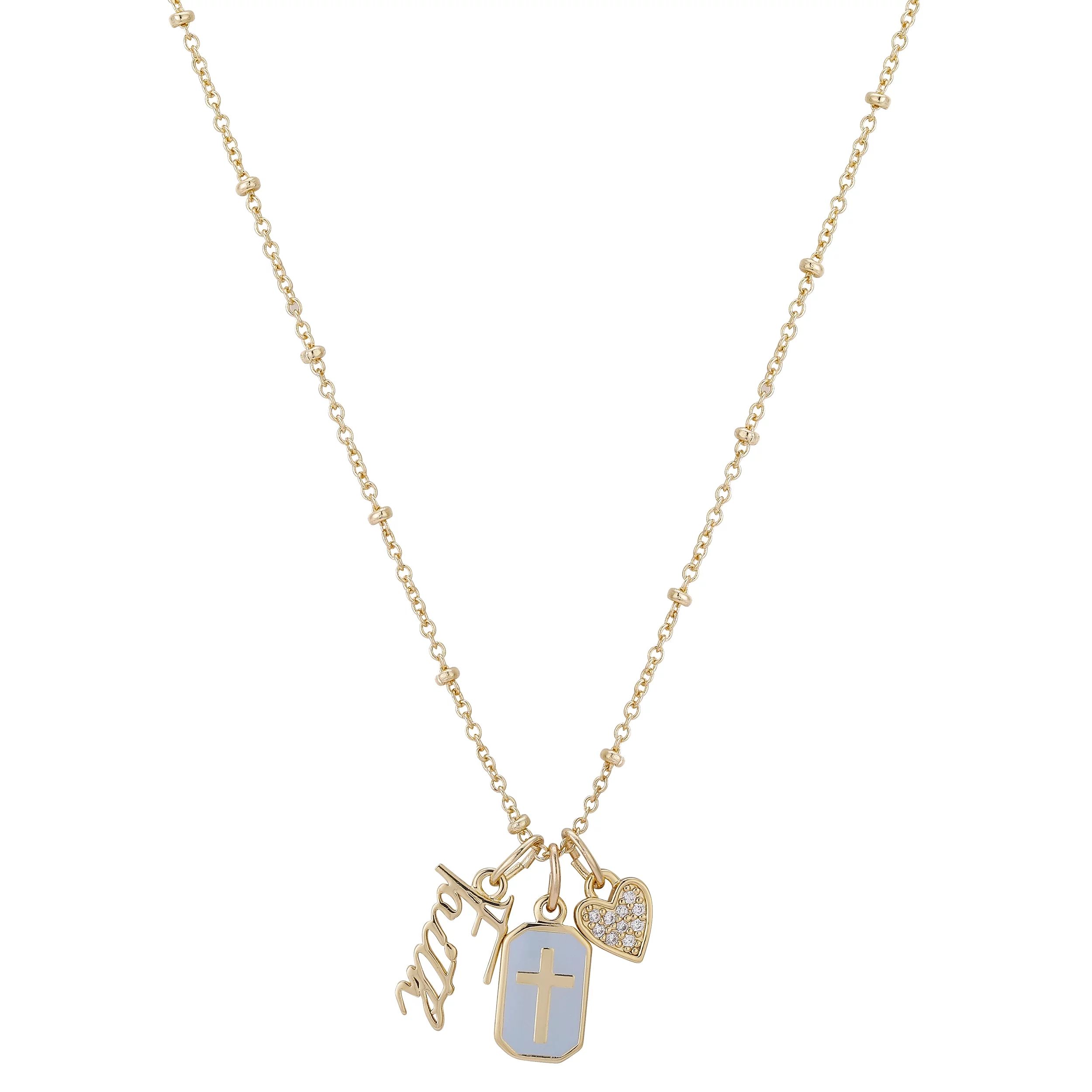 Women's 14Kt Gold Flash Plated Cubic Zirconia "Faith" Charm Pendant Necklace | Walmart (US)