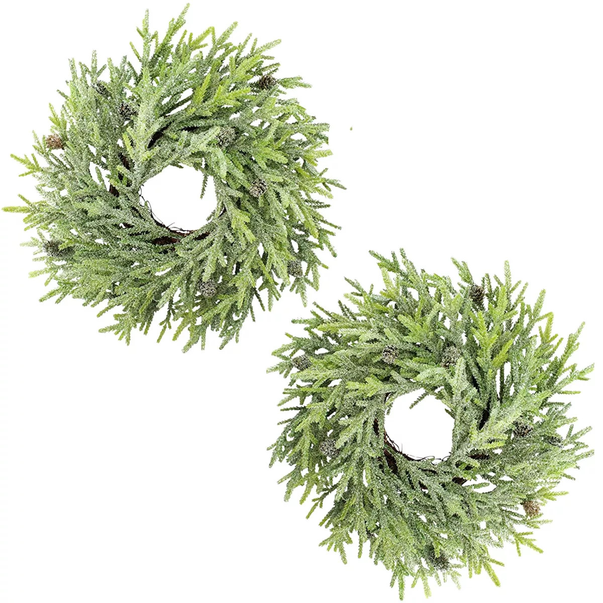 AuldHome Design Artificial Christmas Wreaths (2pk, 15in); Evergreen Flocked Greenery w/ Pinecones... | Target