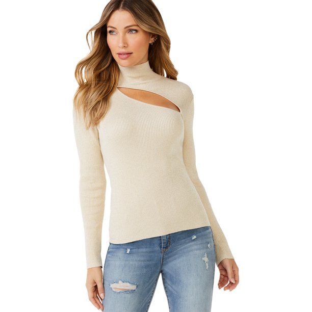 Sofia Jeans by Sofia Vergara Women's Asymmetric Cutout Turtleneck Sweater - Walmart.com | Walmart (US)