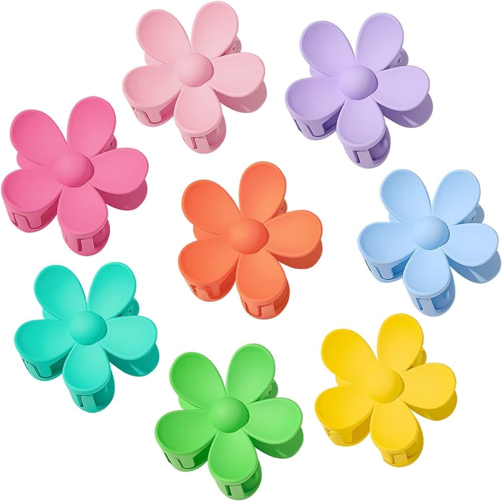 Hair Claw Clips 8PCS Flower Hair Clips for Women and Girls, Strong Hold Matte Claw Flower Shaped ... | Amazon (US)