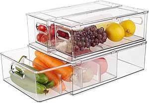 Taiuloo 3 Pack Refrigerator Organizer Bins with Pull-out Drawer, Large Stackable Fridge Drawer Or... | Amazon (US)