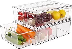 Taiuloo 3 Pack Refrigerator Organizer Bins with Pull-out Drawer, Large Stackable Fridge Drawer Or... | Amazon (US)