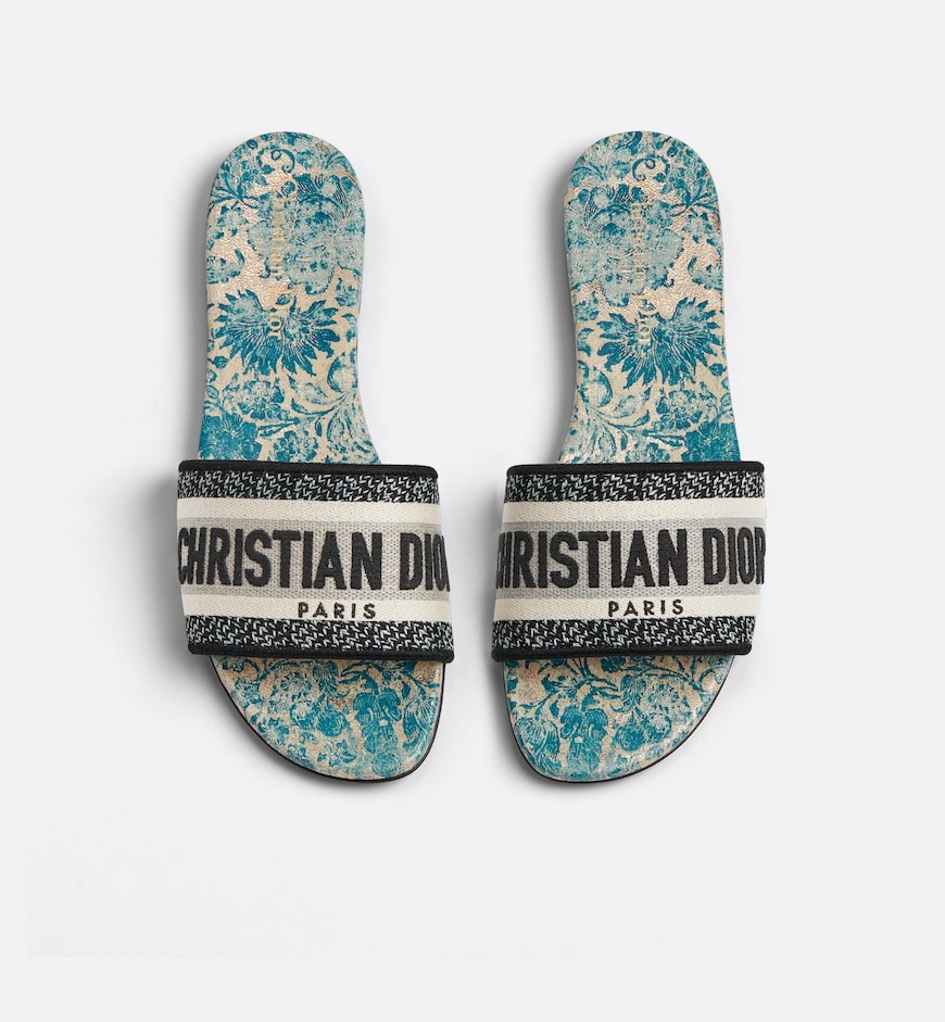 Gold-Tone Embroidered Cotton with Metallic Thread and Duck Blue Dior Brocart Motif | Dior Couture