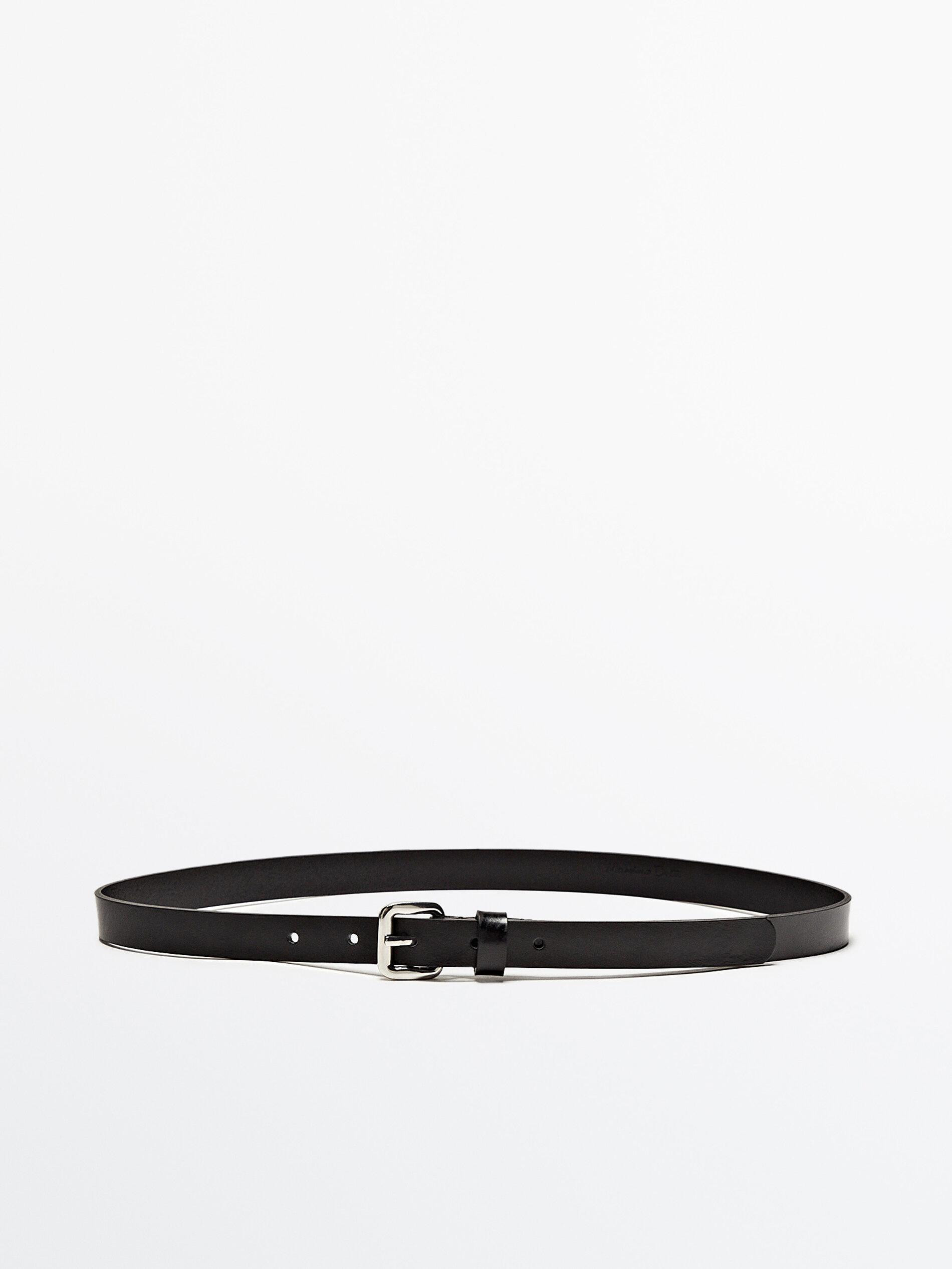 Leather belt with rectangular buckle | Massimo Dutti US