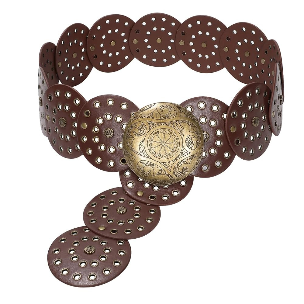 JASGOOD Western Belts for Women Wide Hollow Disc Leather Belt Cowgirl Waist Belt for Jeans Dresse... | Amazon (US)