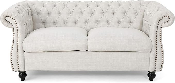 GDFStudio Christopher Knight Home Karen Traditional Chesterfield Loveseat Sofa, Beige and Dark Br... | Amazon (US)