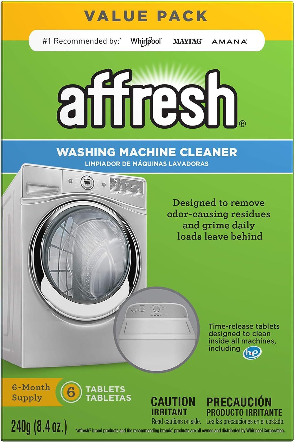Affresh W10501250 Washing Machine Cleaner, 6 Tablets: Cleans Front Load and Top Load Washers, Inc... | Amazon (US)