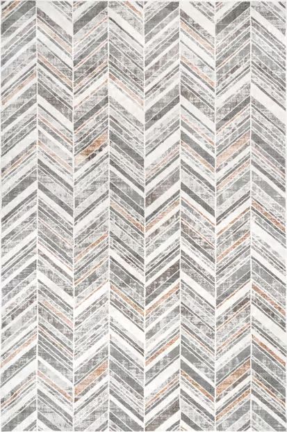 Beige Evy Chevron Banded 8' x 9' 8" Area Rug | Rugs USA