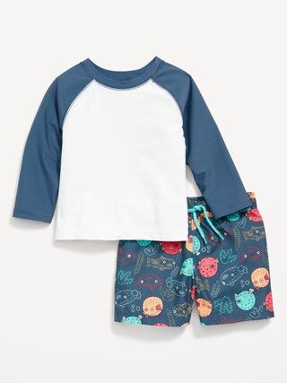 Unisex Raglan-Sleeve Rashguard Swim Top & Trunks for Baby | Old Navy (US)