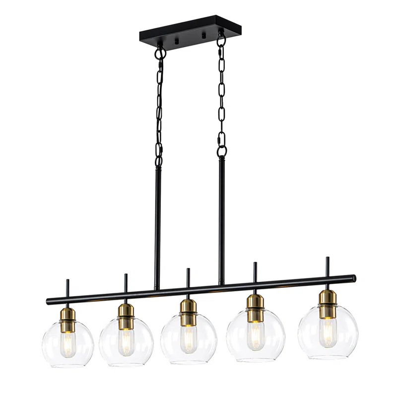5-light Modern Kitchen Island Linear Pendant Light With Clear Globe Glass Shades | Wayfair North America