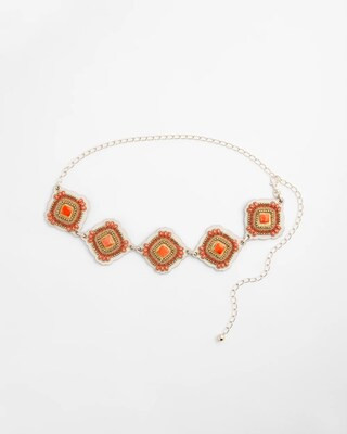 Women's Gold-Tone Red Medallion Chain Belt in Orange | Chico's | Chico's