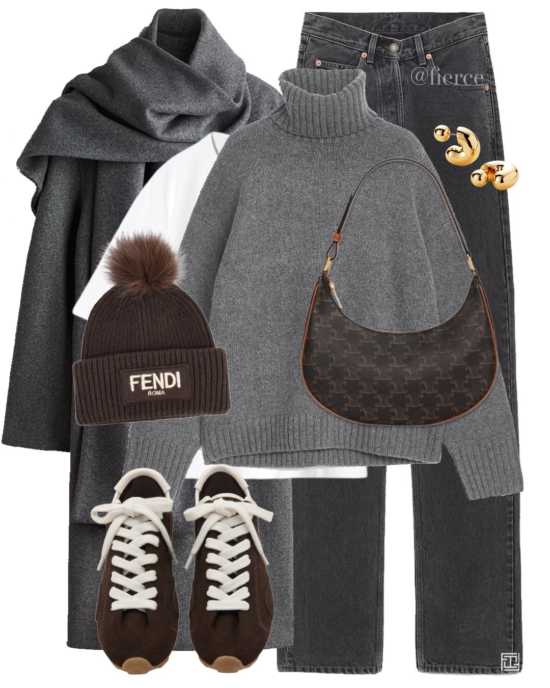 Grey roll neck jumper chocolate brown suede sneakers brown beanie Pom Pom hat Celine Ava bag grey scarf coat vintage grey jeans casual comfy look shopping weekend city break 

#LTKuk #LTKautumn #LTKwinter
