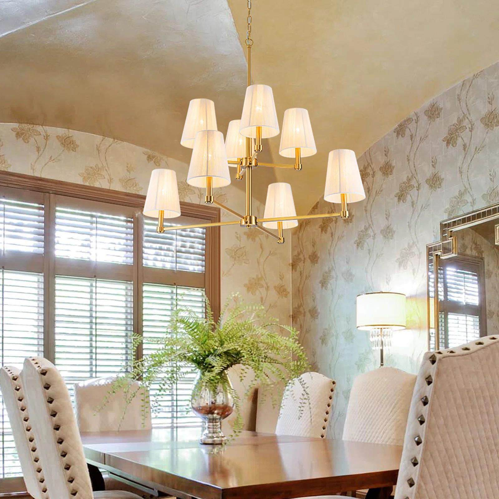 8-light Tiered Classic/traditional Chandelier With Fabric Shades | Wayfair North America