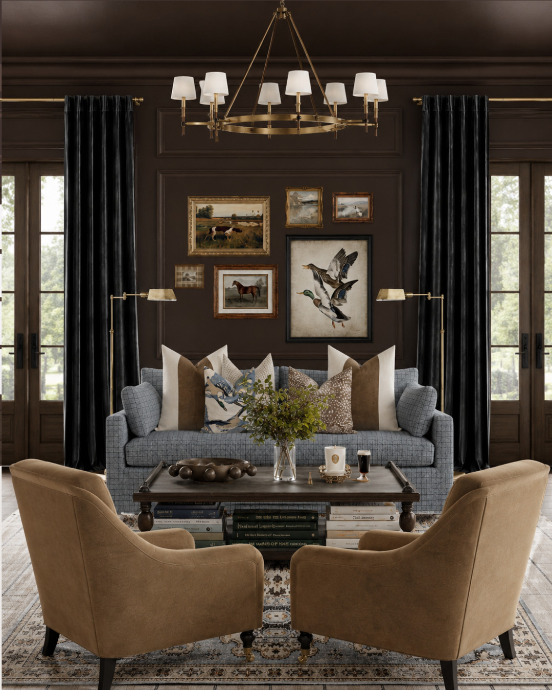 An elevated man cave can still feel polished, layered, and designer-approved. This look works because it uses classic masculine materials — dark brown walls, smoky velvet curtains, aged brass, traditional art, warm wood, and a patterned rug — without making the room feel themed.

Design tip: if you want a man cave to feel expensive, focus on depth and texture instead of novelty decor. Think leather, velvet, wool, brass, framed art, and darker wood tones.

Save this for moody man cave ideas, Ralph Lauren inspired decor, traditional game room styling, and masculine home design.

I may receive a commission from purchases made through my links. 

 #LTKHome
