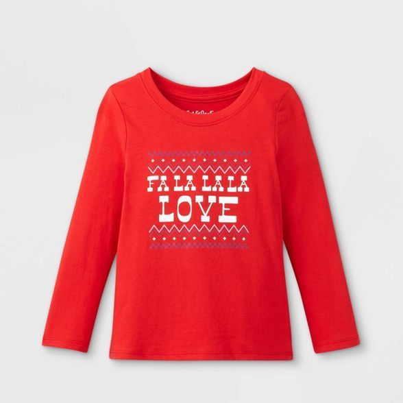 Toddler Girls' 'FaLaLaLa Love' Long Sleeve Graphic T-Shirt - Cat & Jack™ Red | Target