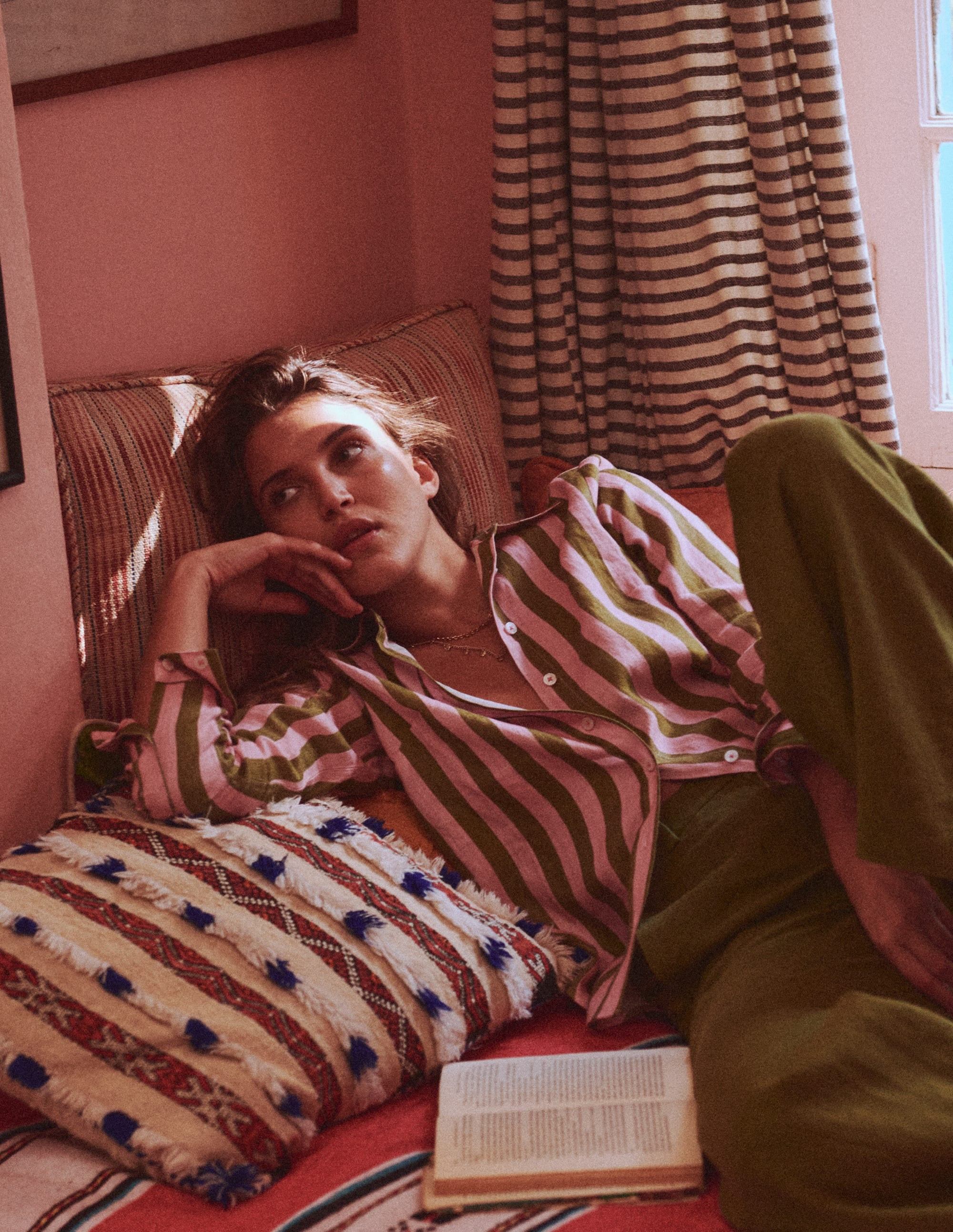 Sienna Linen Shirt-Green and Pink Stripe | Boden (US)