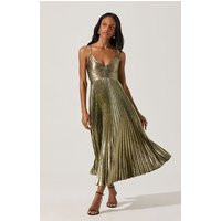 ASTR the Label | Blythe Metallic Plisse Midi Dress in Black gold | Size M | ASTR The Label (US)