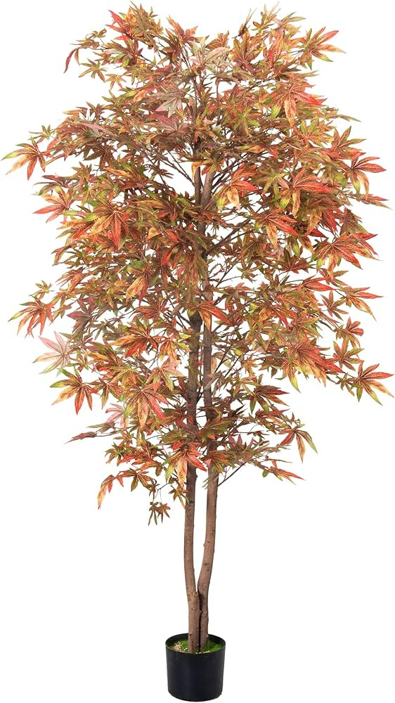 5Ft Artificial Maple Tree, Faux Purple Green Japanese Acer Palmatum for Indoor, Fake Potted Autum... | Amazon (US)
