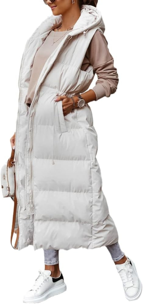 Shanfetl Women's Long Quilted Vest Hooded Maxi Length Sleeveless Puffer Vest Padded Coat Winter O... | Amazon (US)