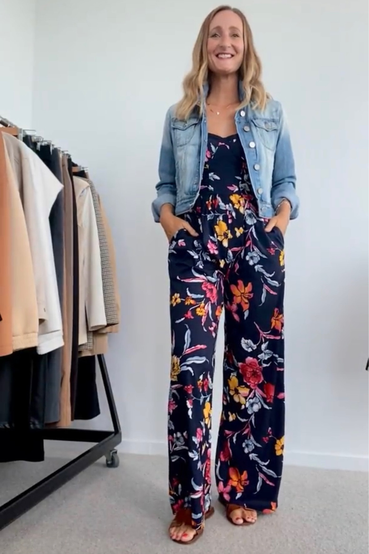 A Mum wardrobe couldn’t get any easier than a jumpsuit. Don’t be out off by the effort it takes to go to the toilet in it. 
It’s one of the quickest outfit looks I own. 

This is an oldie but similar options are shown. As with the Nine West slides that are sold out  