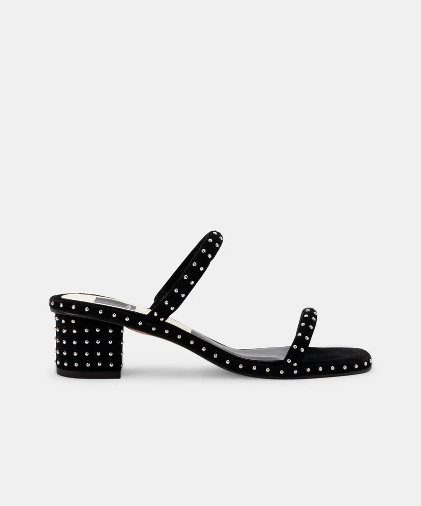 RIYA STUDDED WIDE SANDALS BLACK SUEDE | DolceVita.com