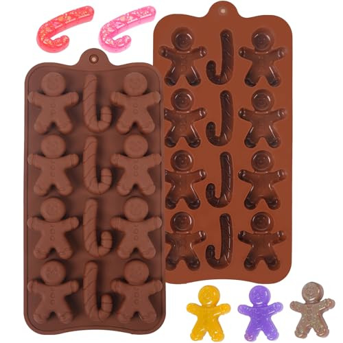 2 Pack Christmas Gingerbread Silicone Molds, Chocolate Molds Cake Xmas Gift Handmade Soap, Candy for Chocolate Jello (Brown) | Amazon (US)