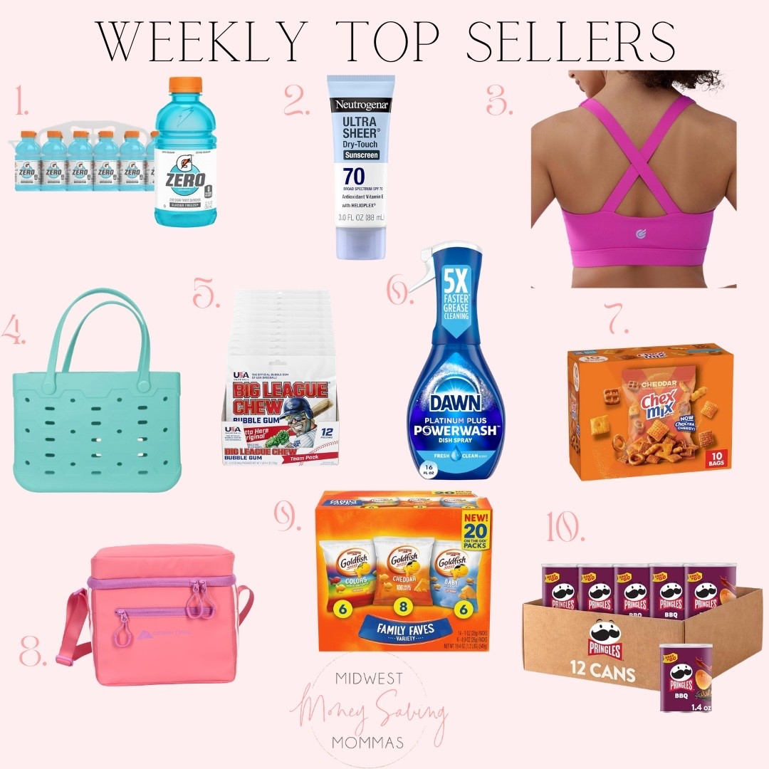 Weekly top sellers

 Best sellers  snacks  sports bra tote bag  cooler bag

#LTKmomlife #LTKSeasonal