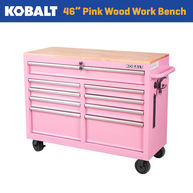 Kobalt 46.1-in L x 37.2-in H 9 -Drawers Rolling Pink Wood Work Bench | Lowe's
