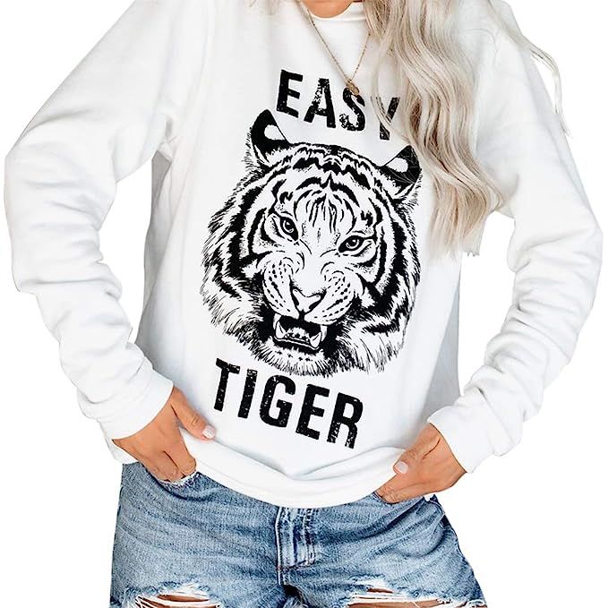 RUUHEE Women Long Sleeve Sweatshirt Tiger Printed Cute Casual Pullover Shirt | Amazon (US)