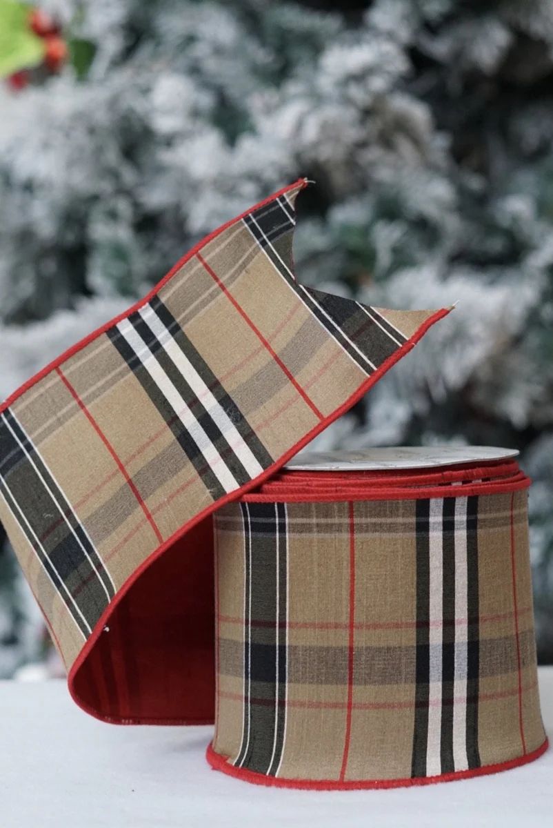 Tan Tartan Plaid with Red Back (two sided) | Hello Holidays