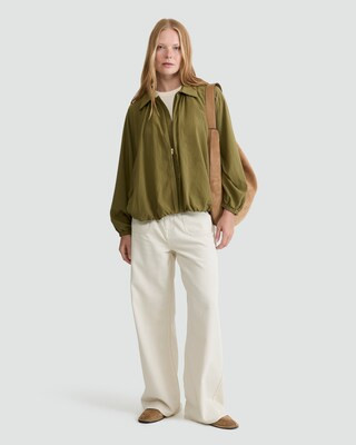 F&F Bubble Hem Zip Up Blouse in Khaki | Tesco F&F