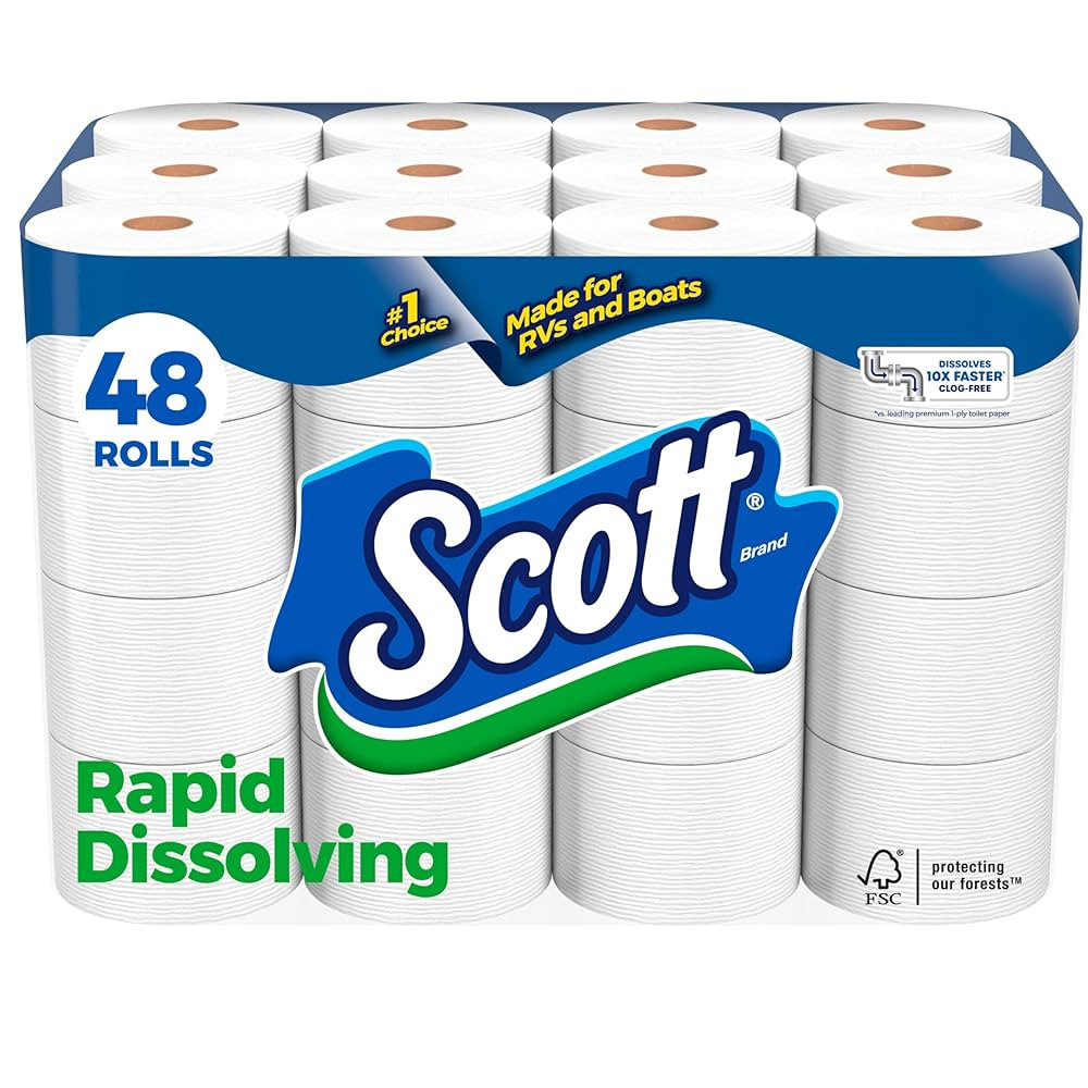 Scott Rapid-Dissolving Toilet Paper, 48 Double Rolls (6 Packs of 8), Sustainable, Septic-Safe, To... | Amazon (US)