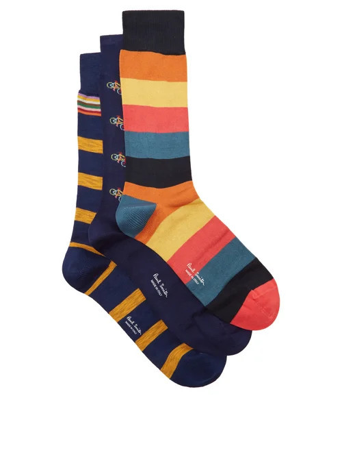 Paul Smith - Pack Of Three Striped Cotton-blend Socks - Mens - Multi | Matches (US)