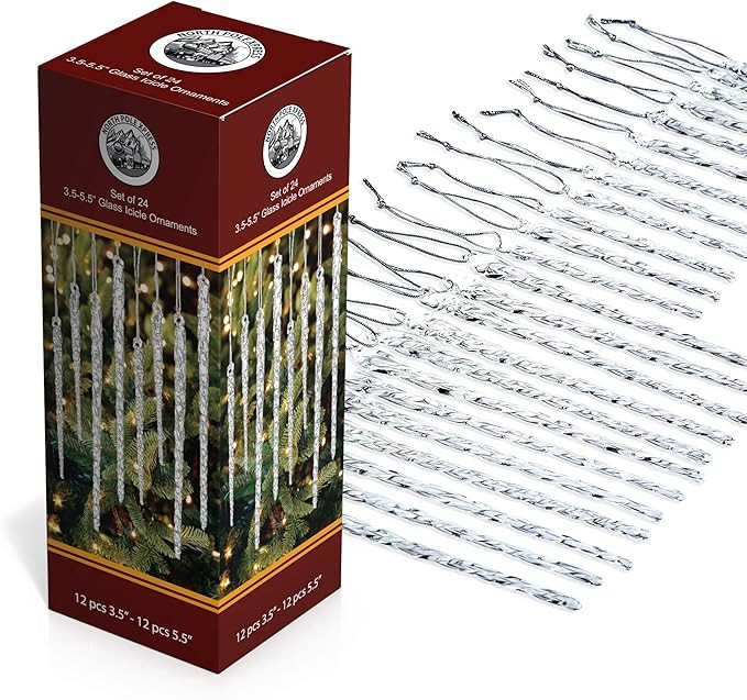 Twisted Clear Glass Icicle Christmas Ornaments for Christmas Trees - Set of 24 Icicles Christmas ... | Amazon (US)