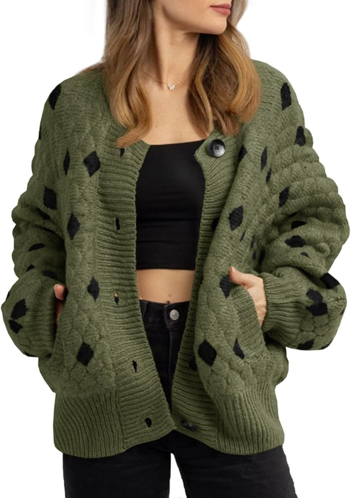 Saodimallsu Womens Chunky Cardigans Button Down Long Sleeve Open Front Plaid Knit Loose Fall Swea... | Amazon (US)