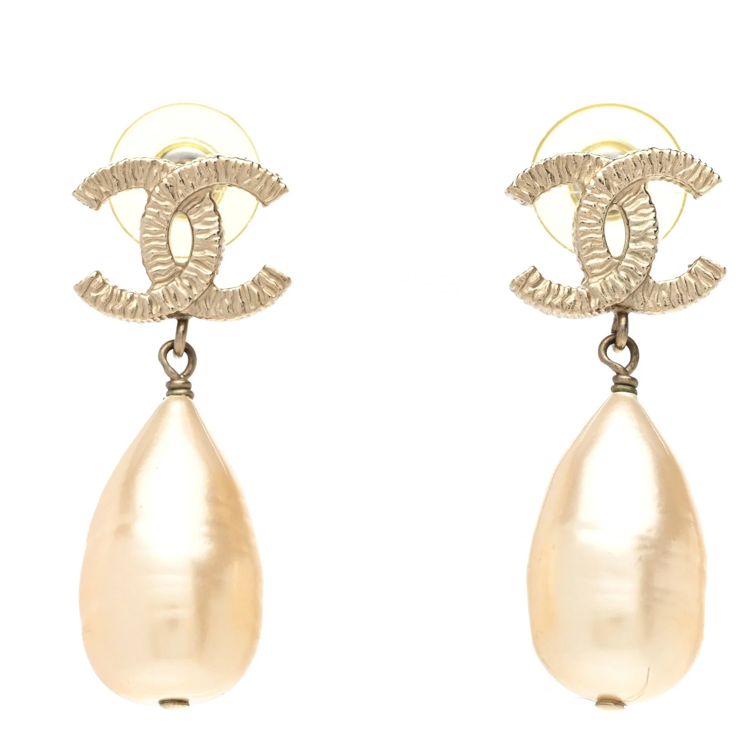Pearl CC Teardrop Earrings Gold | FASHIONPHILE (US)