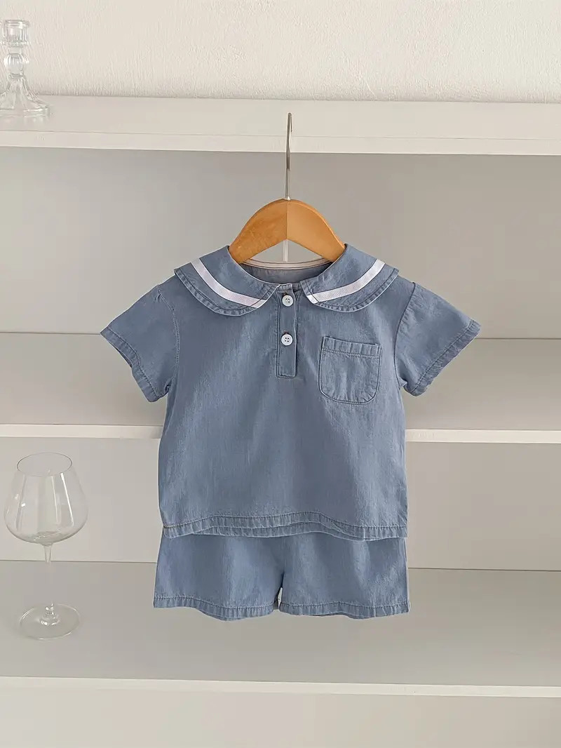 Comfy Suit Girls' Navy Collar Short Sleeve Blouse Shorts Set - Temu | Temu Affiliate Program