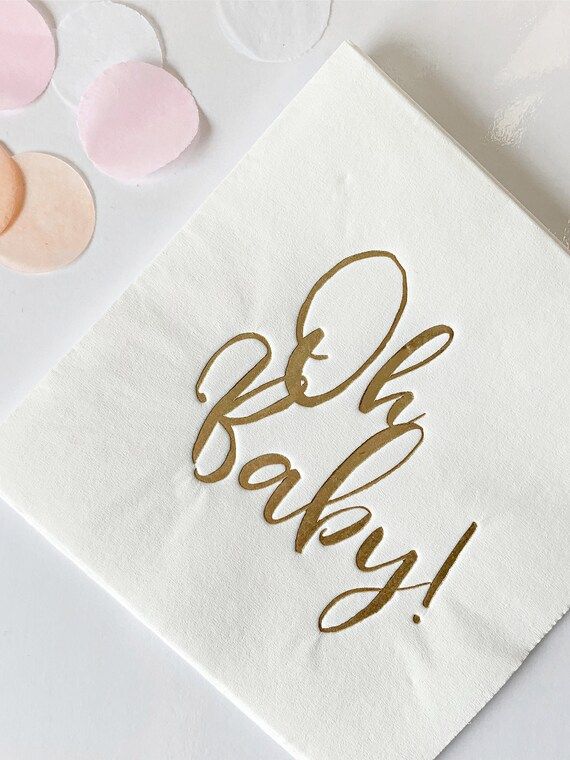Oh Baby Napkins Cocktail Gold on White | Etsy | Etsy (US)