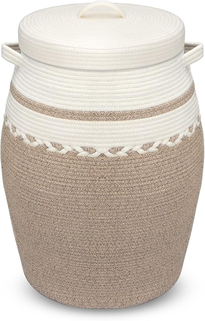 LOVSTORAGE 20"x 26" Large Rope Blanket Basket with Lid, Woven Storage Basket Baby Laundry Basket ... | Amazon (US)