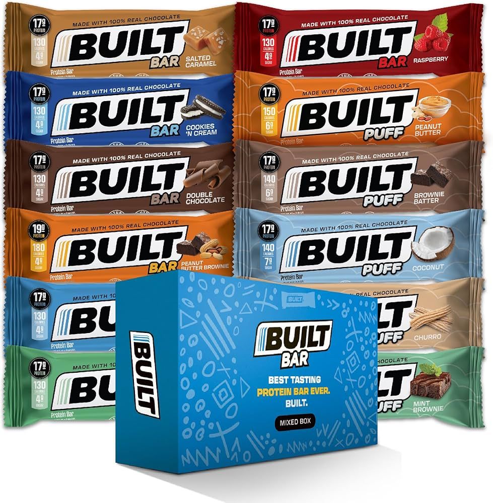 Built Bar Variety 12 Pack High Protein Energy Bars | Gluten Free | Chocolate Covered | Low Carb |... | Amazon (US)