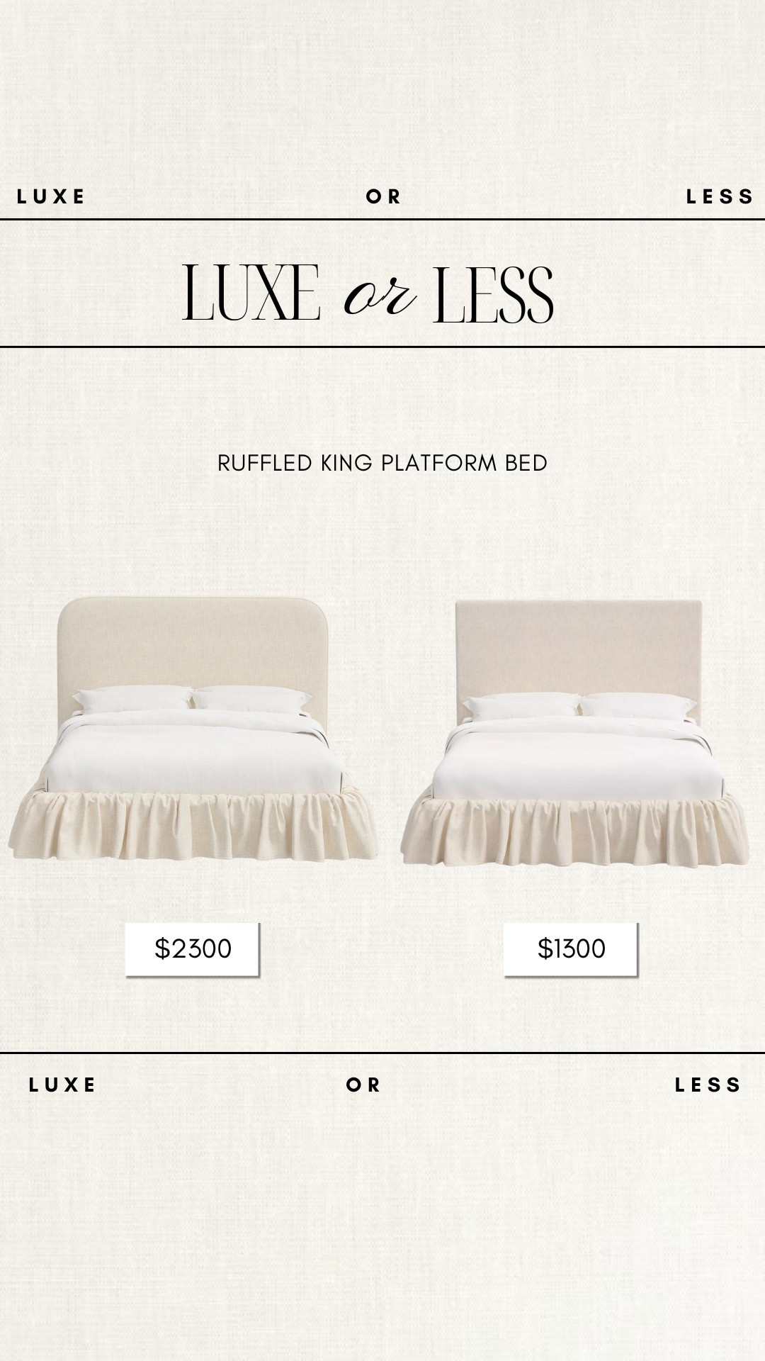 Luxe or Less - Ruffled King Platform Bed!

Gorgeous on either budget!

bed frame, linen bed frame, upholstered bed, ruffled skirt bed, target, target home, target bed, target furniture, studio mcgeee

#LTKHome #LTKSaleAlert #LTKStyleTip