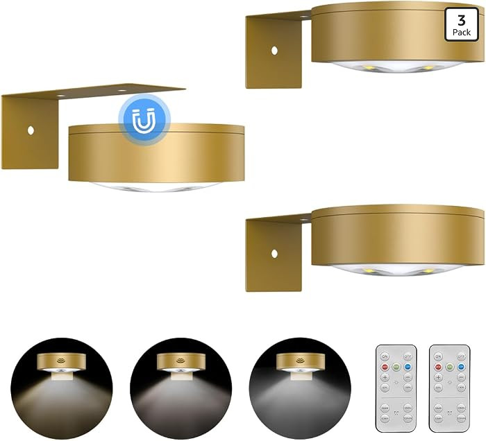 3Pack Picture Light Battery Operated Painting Lights for Wall Wireless Magnetic Display Art Light... | Amazon (US)