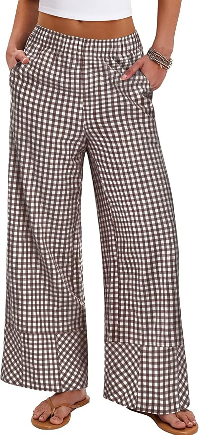 ANRABESS Womens Gingham Striped Boxer Pants Pajama Lounge PJ Bottoms Plaid Wide Leg Casual Cute F... | Amazon (US)
