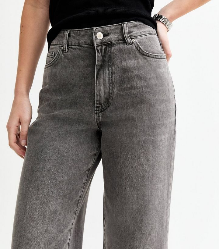 Washed Grey Adalae High-Waist Wide Leg Jeans | New Look | New Look (UK)