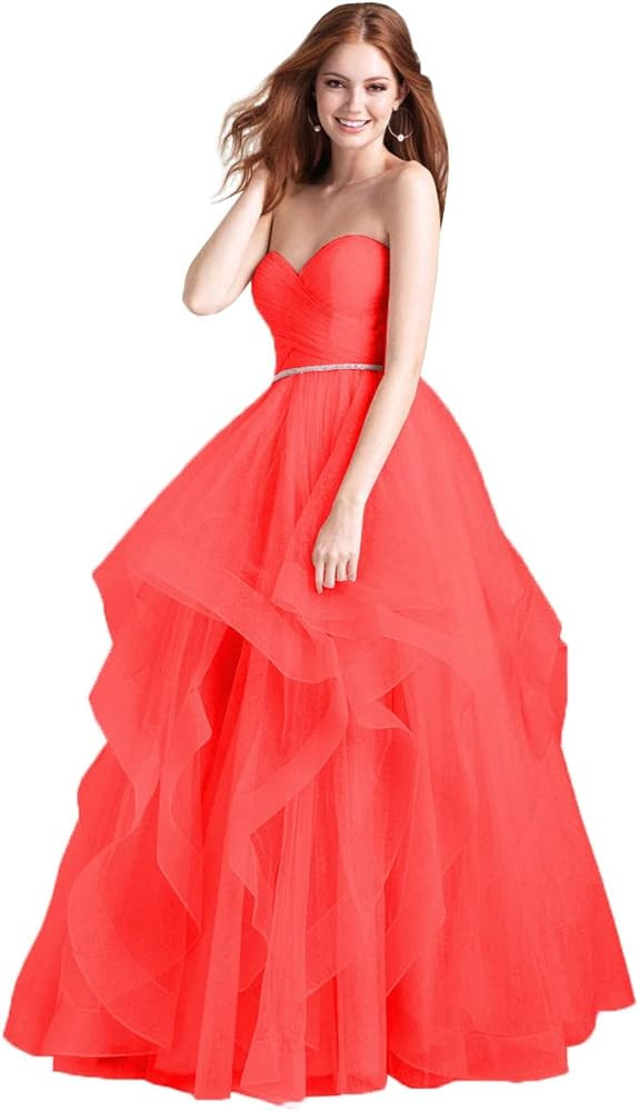 vintys Teens' Princess Ball Gown Strapless Shimmer Tulle Prom Dresses Long 2023 Formal Evening Dr... | Amazon (US)