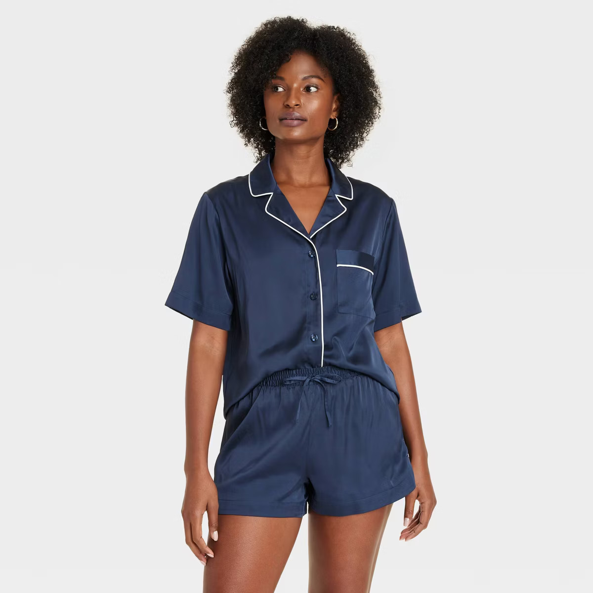 Women's Satin Notch Collar Short Sleeve and Shorts Pajama Set - Auden™ | Target